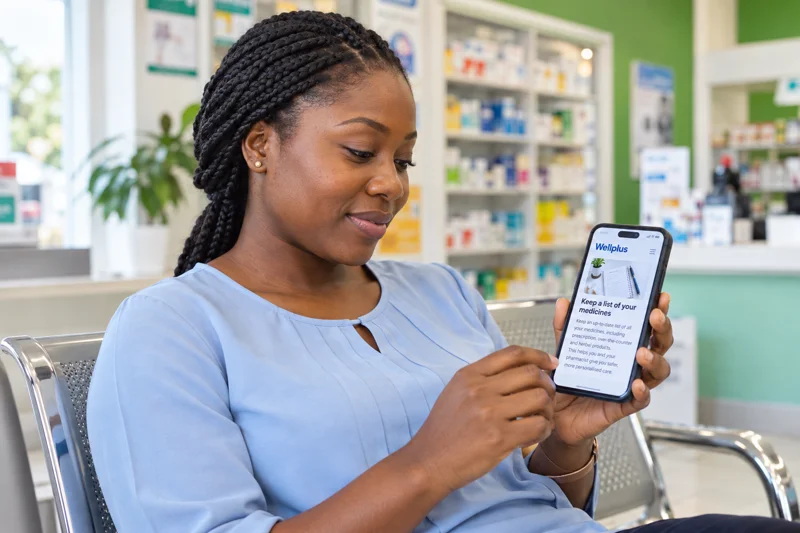 A reader viewing a Wellplus health tip on her phone, illustrative photograph